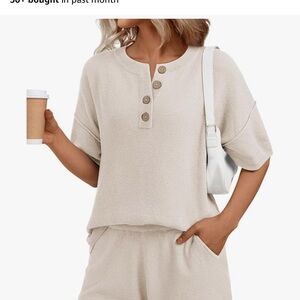 Beige Button-Up Lounge Set